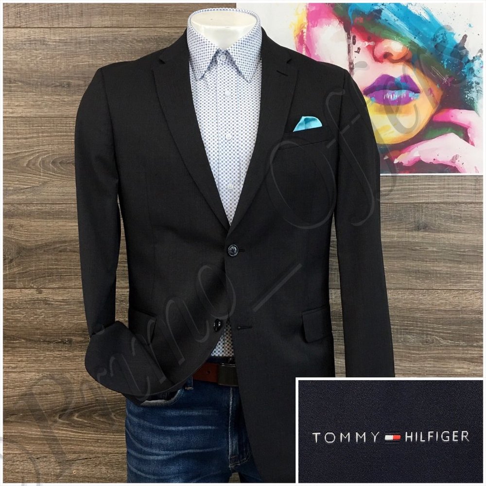 Tommy Hilfiger Mens Blazer Sport Coat 2 Button Casual Jacket Size 40L Wool Suit
